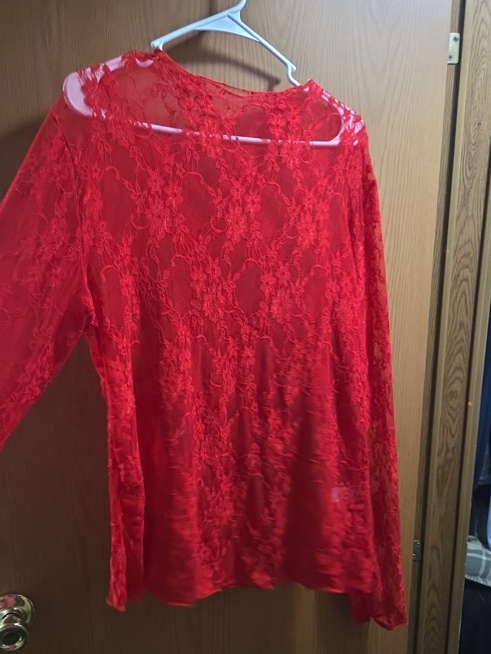Red Lace Long Sleeve Top
